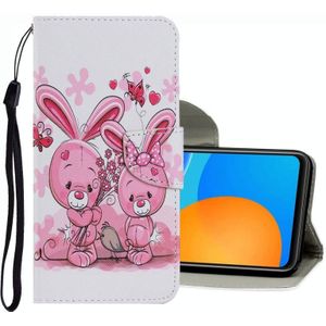 Voor Huawei P Smart 2021 Gekleurd tekenpatroon Lederen telefoonhoesje (schattig konijn)