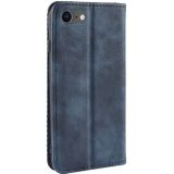 Voor iPhone SE (2020) Magnetic Buckle Retro Crazy Horse Texture Horizontal Flip Leather Case  with Holder & Card Slots & Photo Frame(Blue)