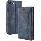 Voor iPhone SE (2020) Magnetic Buckle Retro Crazy Horse Texture Horizontal Flip Leather Case  with Holder & Card Slots & Photo Frame(Blue)