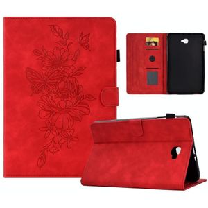 Voor Samsung Galaxy Tab A 10.1 2016 T580 Peony Butterfly relif lederen Smart Tablet Case(Rood)