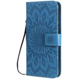 Voor Huawei Enjoy Z Pressed Printing Zonnebloem patroon horizontaal Flip PU Lederen kasthouder & kaartslots & Wallet & Lanyard(blauw)