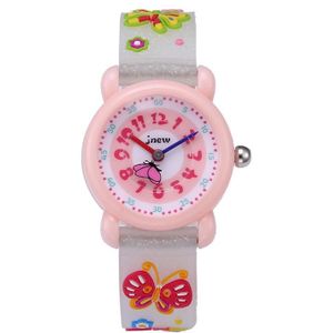 JNEW A335-20082 Kinderen Cartoon 3D Vlinder Waterdichte Tijd Cognitieve Siliconen Jelly Strap Quartz horloge (los poederwitje)