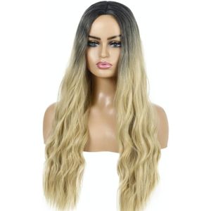 Dames Golvende Krullend Haar Wig Gradint Long Curly Hair Wig (WIG-345M (Light Gold))
