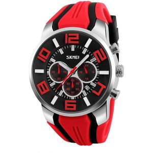 SKMEI 9128 Fashion Multifunctionele 3D Grote Wijzerplaat Sport polshorloge 30m Waterdicht Quartz Horloge (Rood)