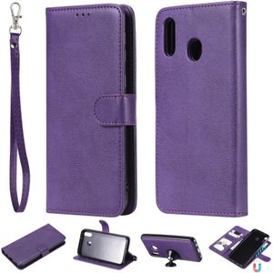 Voor Galaxy M20 Solid Color Horizontal Flip Protective Case met Holder & Card Slots & Wallet & Photo Frame & Lanyard(Purple)