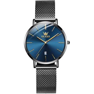 OLEVS 5869 dames zakelijke waterdichte stalen band quartz horloge (blauw + zwart)