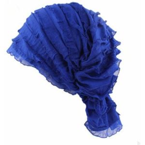 Moslim stapelen GLB chiffon fold tulband GLB chemotherapie GLB (Sapphire Blue)
