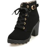Fashion Square High Heels Solid Color Sneakers Women Snow Boots  Shoe Size:39(Black)
