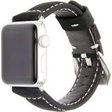 Echte lederen pols horloge Band met roestvrij stalen gesp voor Apple Watch serie 3 & 2 & 1 38mm (mat zwart)