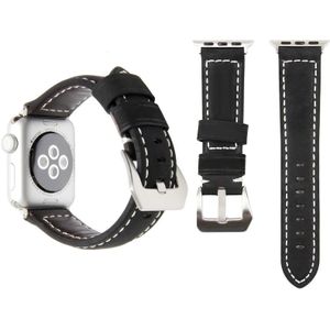 Echte lederen pols horloge Band met roestvrij stalen gesp voor Apple Watch serie 3 & 2 & 1 38mm (mat zwart)