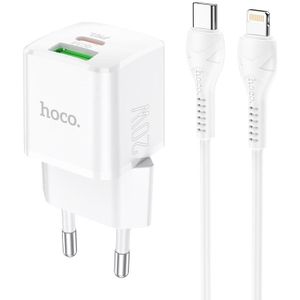 HOCO N20 PD 20W Type-C / USB-C + QC 3.0 USB Mini Dual Snelle oplader met Type-C / USB-C tot 8 PIN-gegevenskabel  EU-stekker