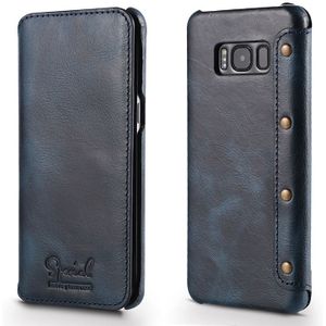 Voor Galaxy S8 Denior Oil Wax Cowhide Eenvoudige horizontale flip lederen zaak met kaartsleuven & portemonnee (donkerblauw)