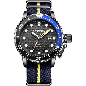 OCHSTIN 7003B multifunctioneel quartz waterdicht lichtgevend herenhorloge (zwart blauw)