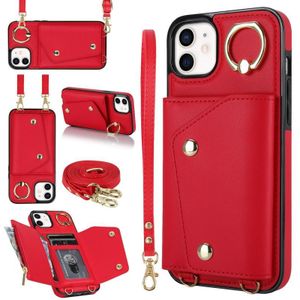 Voor iPhone 12 mini Rits Card Bag Telefoonhoesje met Dual Lanyard (Rood)