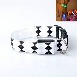 Plaid Patroon Oplaadbare LED Glow Light Leidt Pet Dog Collar voor kleine middelgrote honden  grootte: L (Wit)