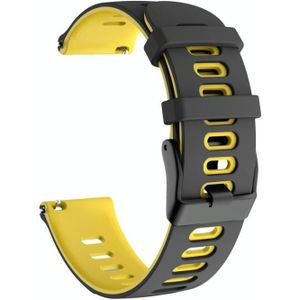 22mm voor Garmin VivoActive 4 / Venu 2 Universele tweekleurige siliconenvervangingsriem horlogeband (zwart geel)