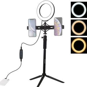 PULUZ statief mount + extension Rod + live uitzending dubbele telefoon beugel + 6 2 inch LED ring Vloggen Video Light kits