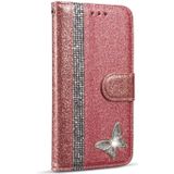 Glitter poeder vlinder lederen telefoonhoesje voor iPhone X (ros goud)