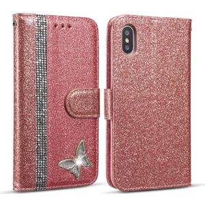 Glitter poeder vlinder lederen telefoonhoesje voor iPhone X (ros goud)