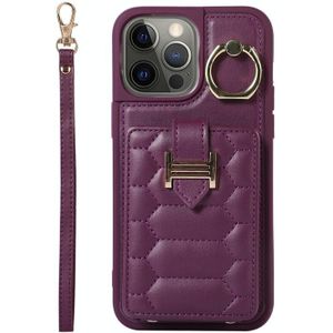 Voor iPhone 12 Pro Max Vertical Card Bag Ring Holder Phone Case met Dual Lanyard