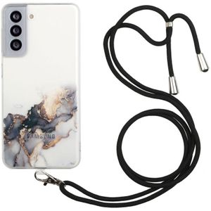 Voor Samsung Galaxy S23 FE 5G Holle Marmeren Patroon TPU Telefoon Case met Nekkoord Touw(Zwart)