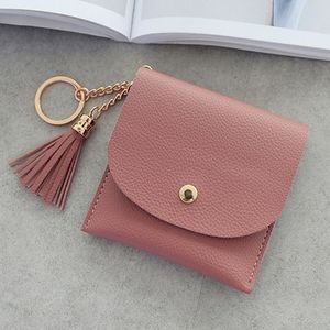 Mode vrouwen portemonnee korte lederen mini casual ID kaarthouders tassen dames Coin Clutch kwast tas (donker roze)