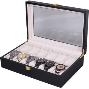 Houten bakverf watch box sieraden opslag display box (12-bit zwart + rijst mat)