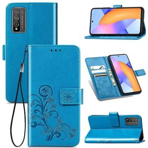 Vierbladige gesp relif gesp mobiele telefoon bescherming lederen case met Lanyard & Card Slot & Wallet & Bracket Functie Voor Huawei Honor 10X Lite(Blauw)
