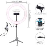 PULUZ 10 2 inch 26cm USB RGBW Dimbare LED ring Vloggen fotografie video lichten met koude schoen statief bal hoofd & afstandsbediening & telefoon klem (roze)