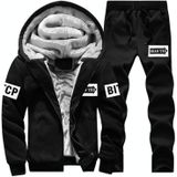 2 in 1 Winter Letter Patroon Plus Velvet Dikke Capuchon Jas + Broek Casual Sports Set voor mannen (Kleur: Zwart formaat: M)