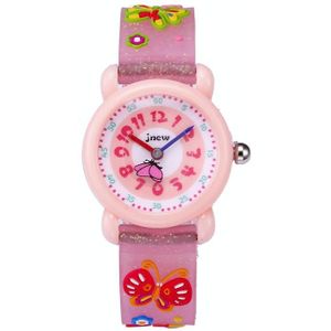 JNEW A335-20082 Kinderen Cartoon 3D Butterfly Waterdichte Tijd Cognitieve Siliconen Jelly Strap Quartz Horloge (los Poeder Roze)