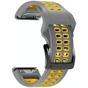 Voor Garmin Fenix 7x 26mm tweekleurige twee-gat siliconen snelle release horlogeband (grijs geel)