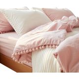 Princess Bedding Sets With Washed Ball Decorative Microfiber Fabric Cover Pillowcase  Size:Queen (Two Pillowcase and One Quilt)( Russet-Red)