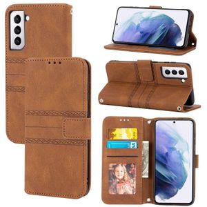 Voor Samsung Galaxy S23 5G Relif Strepen Skin Feel Leather Phone Case(Bruin)