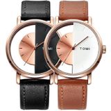 TOMI T080 Hollow Design half doorzichtige unisex quartzhorloge (zwartbruine wijzerplaat zwarte band)