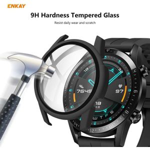 Voor Huawei Watch GT 2 42mm ENKAY Hat-Prince ENK-AC8201 Full Coverage PC Frosted Case + 9H Tempered Glass Protector(Transparant)