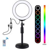 PULUZ Round Base Desktop Mount + 6 2 inch 16cm USB RGBW Dimable LED Ring Vlogging Photography Video Lights with Cold Shoe Tripod Ball Head & Remote Control (Zwart)