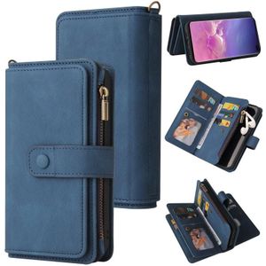 For Samsung Galaxy S10+ Skin Feel PU + TPU Horizontal Flip Leather Case with Holder & 15 Cards Slot & Wallet & Zipper Pocket & Lanyard(Blue)