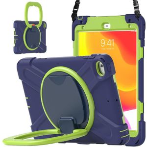 Siliconen + PC beschermende behuizing met houder & schouderriem voor iPad Mini 5/4 (marineblauw + geel groen)