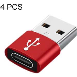 4 PCS USB-C / Type-C Female naar USB 3.0 Male Aluminium Alloy Adapter  Ondersteuning Opladen & Transmissie Gegevens (Rood)