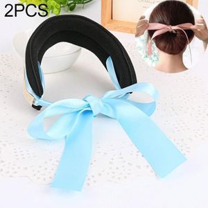 2 PC'S haar krullen Bun hoofd band haar Maker satijnen lint bowknot Hairband groot formaat (hemelsblauw)