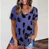 Leopard Texture Print Losse T-shirt met korte mouwen voor dames (Kleur: Donkerblauw Maat: L)