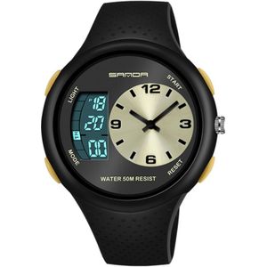 SANDA 763 mannen waterdichte student horloge explosieve mode multi functionele nacht licht outdoor sportpersoonlijkheid elektronische polshorloge (geel)