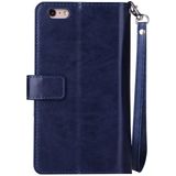 Voor iPhone 6 Plus & 6s Plus Multifunctionele Rits Horizontale Flip Lederen Case met Holder & Wallet & 9 Card Slots & Lanyard(Blauw)