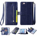 Voor iPhone 6 Plus & 6s Plus Multifunctionele Rits Horizontale Flip Lederen Case met Holder & Wallet & 9 Card Slots & Lanyard(Blauw)