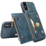 Zipper Wallet Bag PU Back Cover Shockrpoof Phone Case with Holder & Card Slots & Wallet For iPhone  X / XS(Blue)