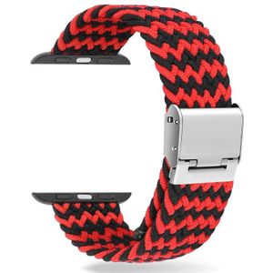 Gevlochten + roestvrij staal vervangende horlogebanden voor Apple Watch Series 6 & SE & 5 & 4 44mm / 3 & 2 & 1 42mm (horizontaal zwart rood)