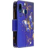 Voor Samsung Galaxy A10e/A20e Gekleurd tekenpatroon Rits Horizontale Flip Lederen case met Holder & Card Slots & Wallet(Purple Butterfly)