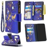 Voor Samsung Galaxy A10e/A20e Gekleurd tekenpatroon Rits Horizontale Flip Lederen case met Holder & Card Slots & Wallet(Purple Butterfly)