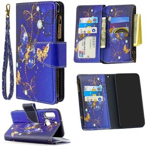 Voor Samsung Galaxy A10e/A20e Gekleurd tekenpatroon Rits Horizontale Flip Lederen case met Holder & Card Slots & Wallet(Purple Butterfly)